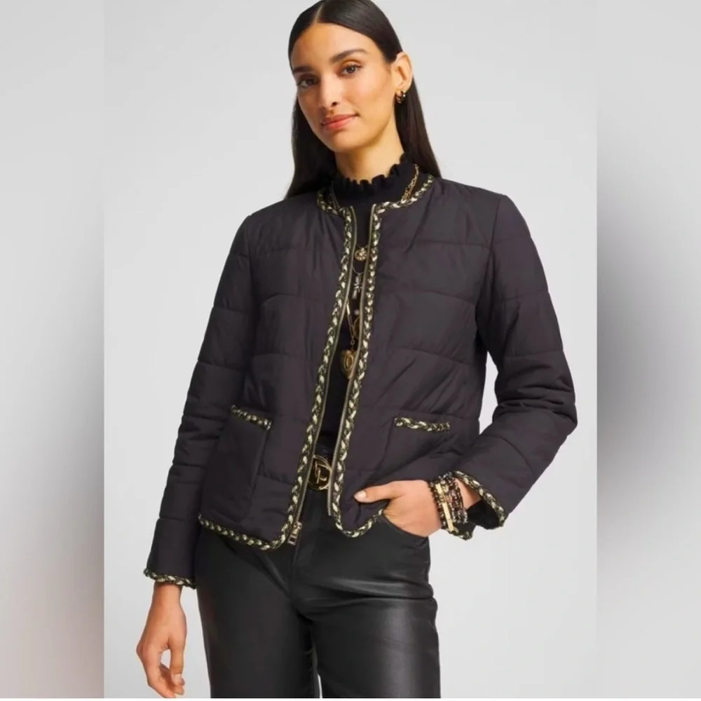 NWT Chico's Black Tweed Gold Trim
Hardware Nylon Quilted Jacket Winter Gift - Picture 2 of 12